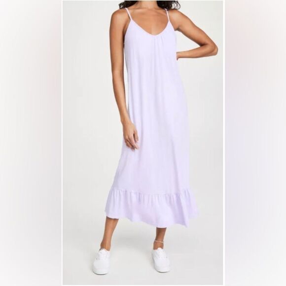 Anthropologie Sundry Ruffle Hem Spaghetti Strap Maxi dress Coral Pink XSmall - Picture 8 of 9